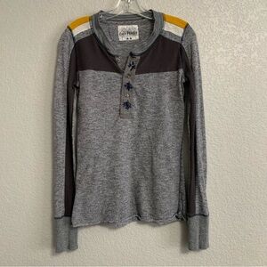 Free People Y2K Henley Top Womens M Boho Colorblock Striped Embroidered Henley